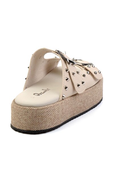 Bambi Bej Leather Kadın Terlik K04423050003