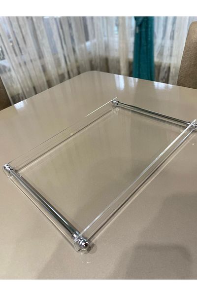 innossa pleksi dekorasyon Brass Plated Plain Silver Handle 6 Seater Tea & Coffee Tray