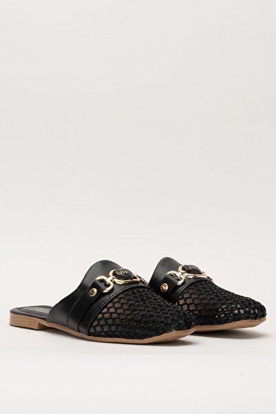 Liger Papuci de damă cu cataramă din plasă NEGRU