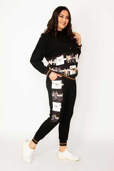 Şans Women's Large Size Black Hooded Tracksuit Set 65n30432