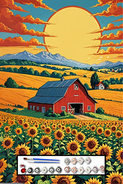 Puzzle Sayılarla Boyama Tuval Seti Fırça Boya Dahil (çıtalı) 35x50 cm -Ayçiçe...