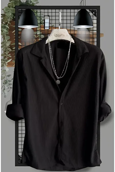 outer moda Men's Black Fitted Relaxed Textured Italian Shirt