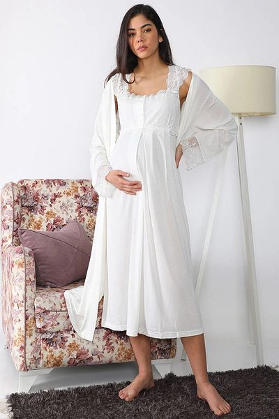 EM&FA TEKSTİL Effort Pregnant Maternity Dressing Gown Nightgown Set