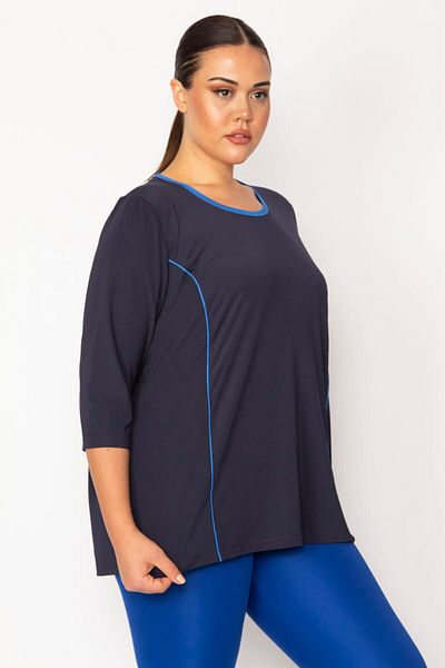 Şans Women's Large Size Navy Blue Tunic with Piping and Cup Detail 65n29275