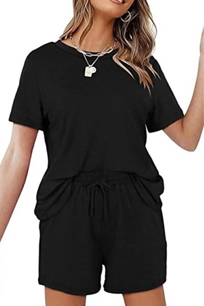 stg spor toptan giyim Γυναικείο Μαύρο ίσιο μπλουζάκι oversized Μαύρο χτενισμέ...
