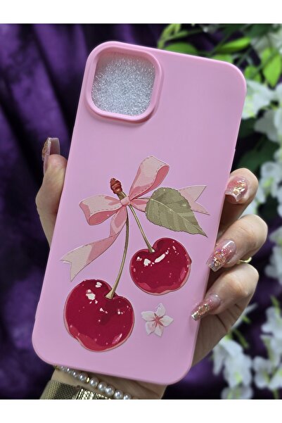 Magic Ring İphone 14 Plus / 15 Plus Uyumlu Kiraz Ve Kurdele Desenli Pembe Sil...