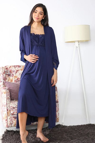 EM&FA TEKSTİL Effort Pregnant Maternity Dressing Gown Nightgown Set
