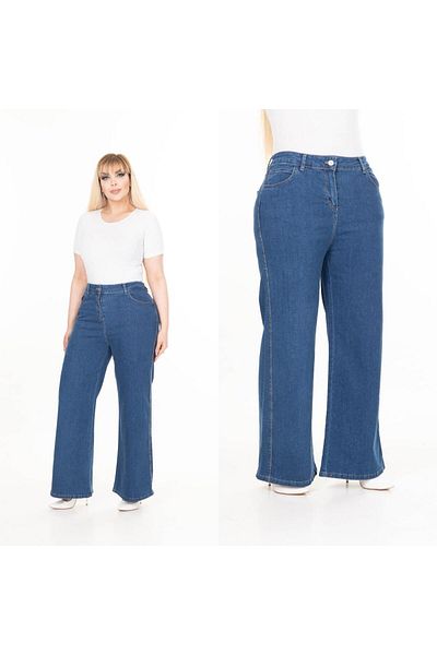 SERRAXXL Palazzo Wide Leg Denim Jeans Plus Size Pants
