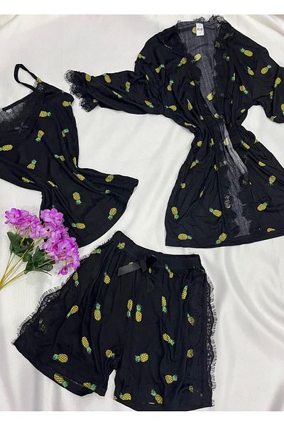 vizora moda Pineapple Patterned Shorts Pajama Set