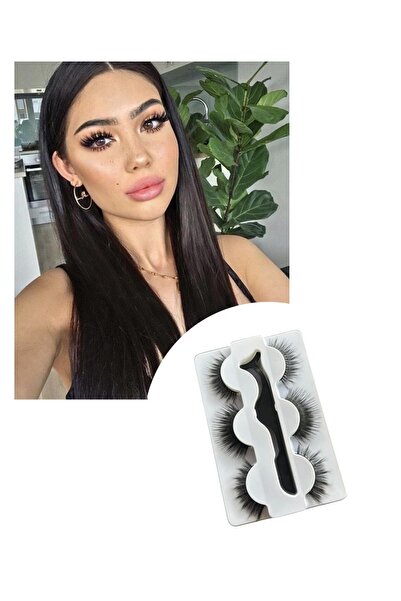 TAKIŞTIR Siyah Renk 3'lü Takma Kirpik Ve Kirpik Takma Aparatı Set