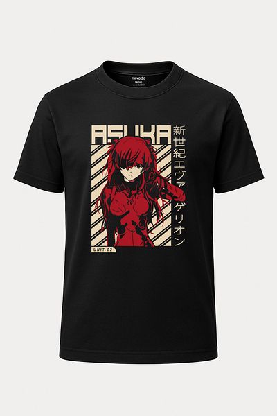 nirvoda Μπλουζάκι Evangelion Asuka με εμπριμέ μαύρο Unisex - Crew Neck, Loose Fit