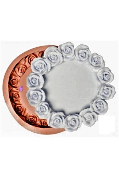 morlalem m Gül Çiçek Kabartmalı 21cm Yuvarlak Çerçeve Silikon Kalıp K-197, Po...