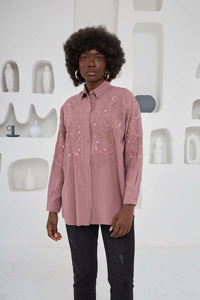 MİA NOURA Women's Front and Sleeves Embroidered Oversize Fit Cut