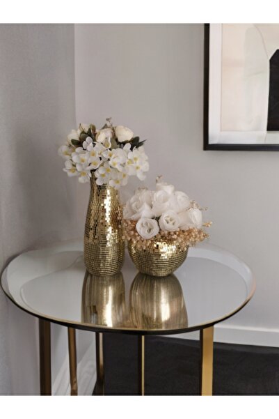 IŞILTI HOME DESIGN Isıltı home design aynalı cam vazo açık gold 2'li set
