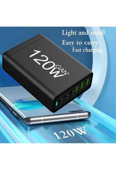 SP Super Fast Charger PD 120 W QC 3.0 6-Port GaN 3-Port Type-C Plug Port 3 USB-C