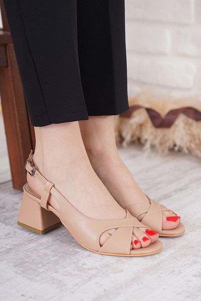 Moda Pie Pantofi de damă cu toc mic - Ace Side Open Cross Nut Skin