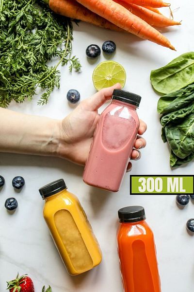 Open Home Concept 3Pcs 300ml Smoothie Detox Bottle Clear Plastic Leakproof Lid Juicing Bottle with Corner