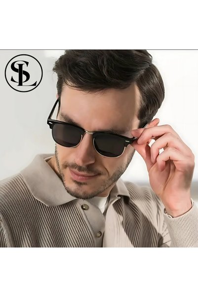 Straight Light New Season Clup Retro Model Black Color Square Gold Frame Uv400 Protection Men Sunglasses