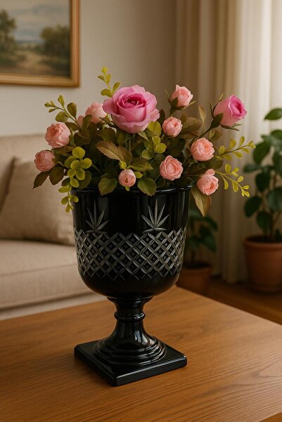 Evcihome Evci Home Özel Tasarım Kesme Cam Vazo Siyah