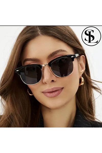 Straight Light New Season Clup Retro Model Black Color Square Gold Frame Uv400 Protection Women Sunglasses