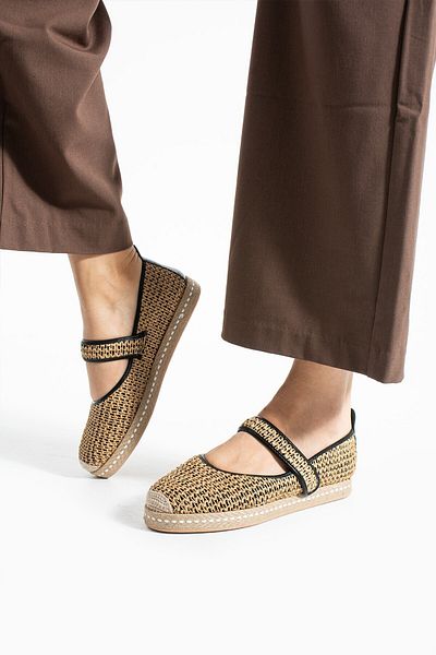 HVZ Exclusive Black Ergonomic Mary Jane Straw Espadrille Comfort Soft Sole Loafer