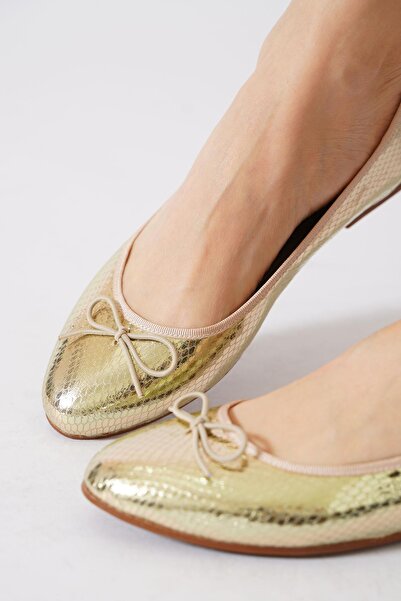 Moda Pie Γυναικεία μπαλαρίνα Merey Flat Bow Gold Snake