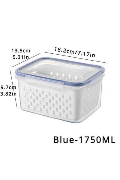 Choice Blue 1750ML Refrigerator Preservation Storage Box Drain Basket Storage Containers Sealed Box Vegetab