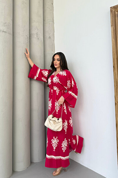 mezqa Φούξια φόρεμα με μακρυμάνικο εθνοτικό σχέδιο από βισκόζη