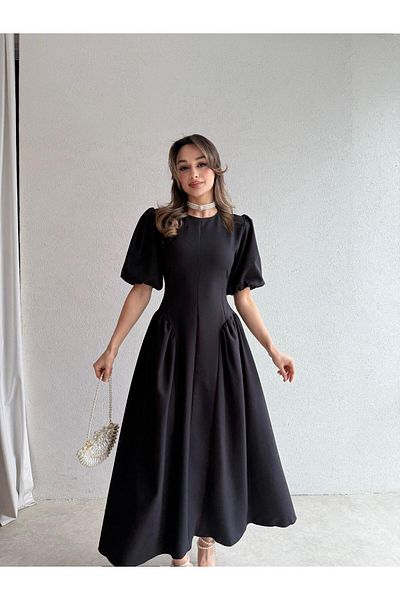 Mooi Butik Φόρεμα LEDORE Midi 7857 - Μαύρο