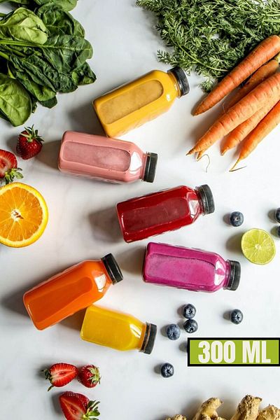 Open Home Concept 6Pcs 300ml Smoothie Detox Bottle Clear Plastic Leakproof Lid Juicing Bottle with Corner