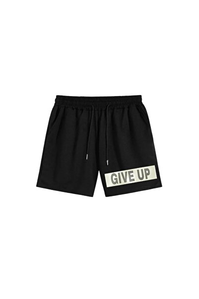 Eşofmania Γυναικείο Give Up εμπριμέ κοντό μαύρο σορτς