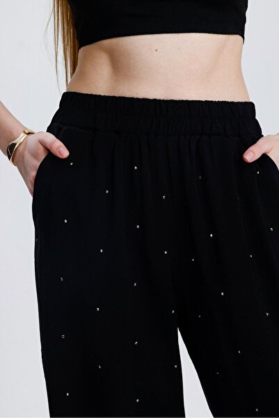 fabbwomen Keten Taşlı Boru Paça Pantolon