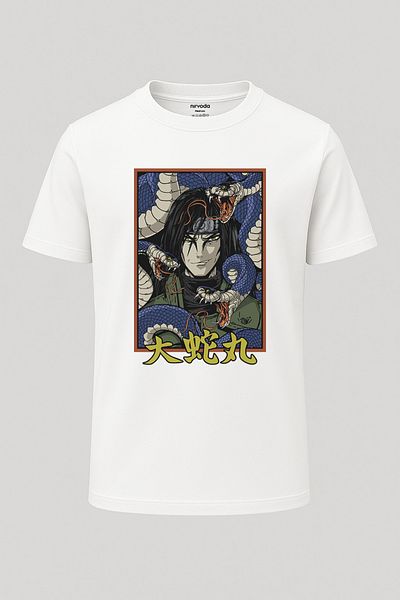 nirvoda Tricou cu imprimeu cu șarpe Naruto Orochimaru - Loose Fit Unisex Crew Deck Anime Manga