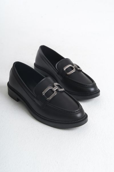 Rivetta Women's Loafer Silver Square Buckle Black Lightweight Stylish Casual Shoes