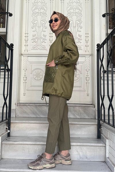 Kayra Wide Pocket Jacket - Khaki and Flake Processecnli