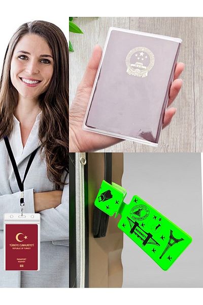 Gempo 3 Piece Travel Kit Transparent Passport Case + Luggage Tag + Hanging Passport Case Anti-Loss