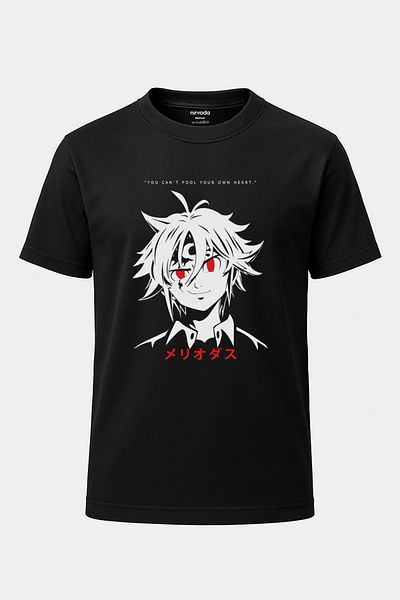 nirvoda Nanatsu no Taizai Printed - Unisex Μαύρο T-Shirt, Crew Neck, Loose Fit
