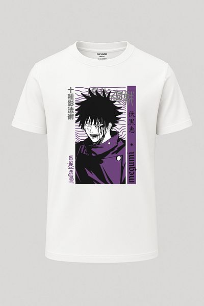 nirvoda Μπλουζάκι Unisex με στάμπα Jujutsu Kaisen Megumi Loose Fit - Crew Neck, Anime Manga
