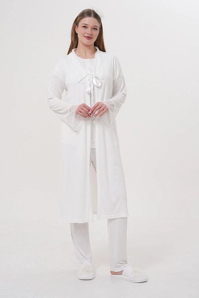 By Mecit Pijama Women's Long Dressing Gown Maternity (Pregnant) 2-Piece Short Sleeve Laced Pajama Set 75% Cotton 25% Viscose