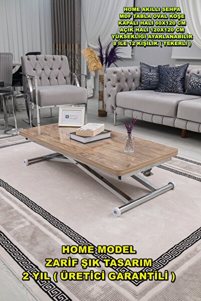 SEHPAM AKILLI Akıllı Sehpa Home Üst Tabla Mdf Antiklayt Oval Köşe Alt Mekaniz...