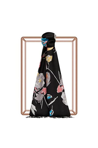 ipekevi Göksu Sefası Desenli İpek Şal 05213 Siyah