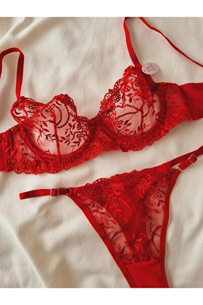 Demirsa Boutique Red Lace Bralet Set (Bra & Thong)