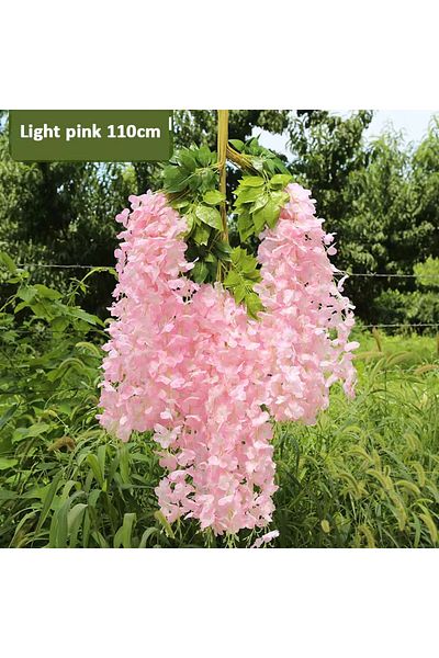 Choice light pink 12pcs Artificial Wisteria Flowers String Hanging Garland Outdoor Wedding Garden Arch Deco