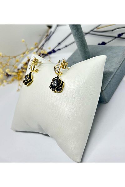 ısıkkonya Zircon Stainless Steel Rose Earrings [Allergy-Free Product]