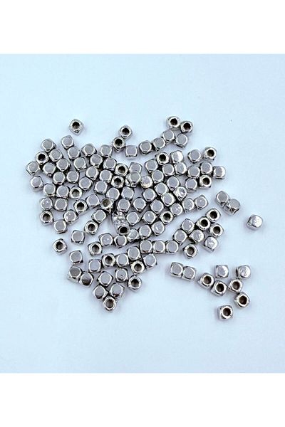 yiğit aksesuar Non-Blackening Metal Cube Silver Spacer 50 Pieces 4 mm