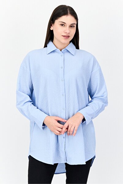 Juicy Couture Women Spread Collar Textured Long Sleeve Shirt, Light Blue