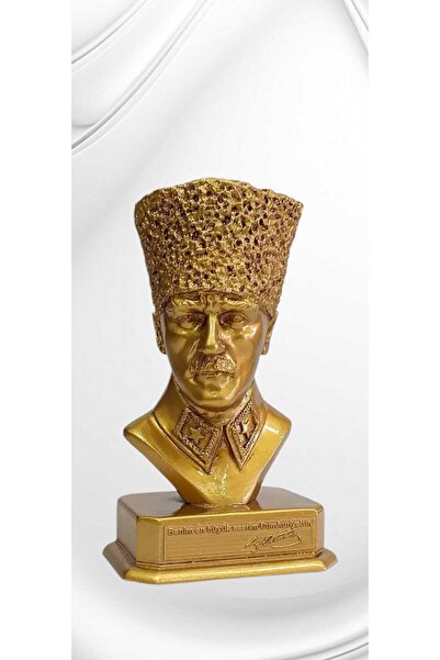 bakan hediyelik Mustafa Kemal Atatürk Büst Biblo Füme Gold Renk