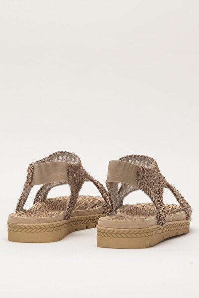 Liger Γυναικεία Ανοιχτό Μπροστινό Διχτυωτό Μοτίβο Ελαστικά Σανδάλια MINK