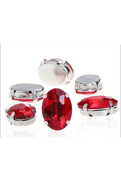 yiğit aksesuar 10X14(1.4 cm) Oval Case Upright Glass Stone Red (20 Pieces)
