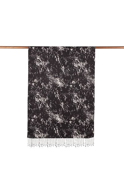 ipekevi Marble Patterned Silk Shawl - Black and White 05246